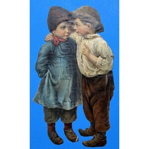 Victorian Color Paper Scrap 2 Little Boys Sharing a Secret
